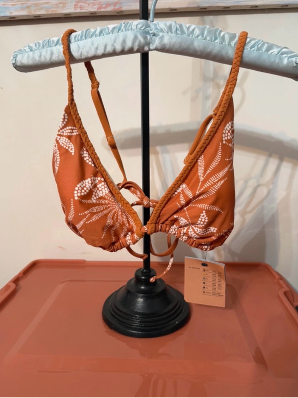 Rust Orange Tropical Print Triangle Bikini Top